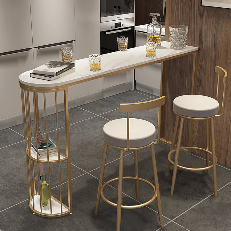 Glam Style White Bar Table in Iron Top and Faux Marble Milk Tea Shop Bar Table 63"L x 15.7"W x 41.3"H Without Chairs Clearhalo 'Bar Furniture' 'Bar Tables' 'bar_tables' 'furn' 'furn_bar_tables' 'Furniture' 'furniture_bar_tables' 'Kitchen & Dining Furniture' 4575168