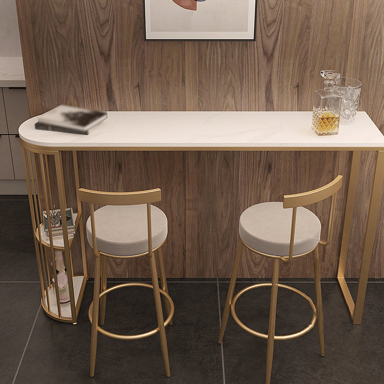 Glam Style White Bar Table in Iron Top and Faux Marble Milk Tea Shop Bar Table 55.1"L x 15.7"W x 41.3"H Without Chairs Clearhalo 'Bar Furniture' 'Bar Tables' 'bar_tables' 'furn' 'furn_bar_tables' 'Furniture' 'furniture_bar_tables' 'Kitchen & Dining Furniture' 4575170