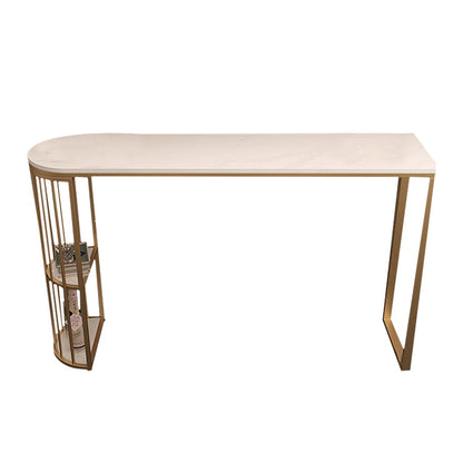 Glam Style White Bar Table in Iron Top and Faux Marble Milk Tea Shop Bar Table Without Chairs Clearhalo 'Bar Furniture' 'Bar Tables' 'bar_tables' 'furn' 'furn_bar_tables' 'Furniture' 'furniture_bar_tables' 'Kitchen & Dining Furniture' 4575172