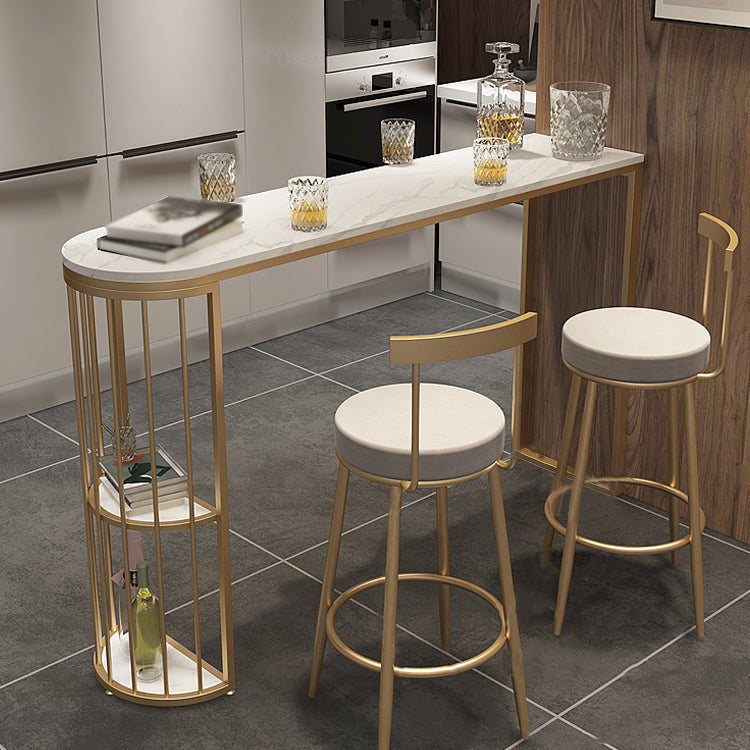 Glam Style White Bar Table in Iron Top and Faux Marble Milk Tea Shop Bar Table Clearhalo 'Bar Furniture' 'Bar Tables' 'bar_tables' 'furn' 'furn_bar_tables' 'Furniture' 'furniture_bar_tables' 'Kitchen & Dining Furniture' 4575175