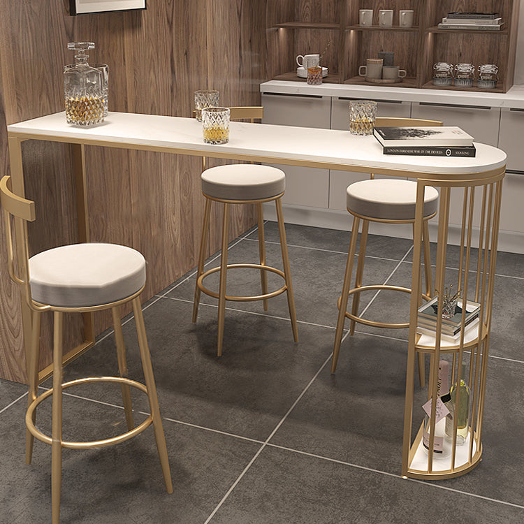 Glam Style White Bar Table in Iron Top and Faux Marble Milk Tea Shop Bar Table Clearhalo 'Bar Furniture' 'Bar Tables' 'bar_tables' 'furn' 'furn_bar_tables' 'Furniture' 'furniture_bar_tables' 'Kitchen & Dining Furniture' 4575177