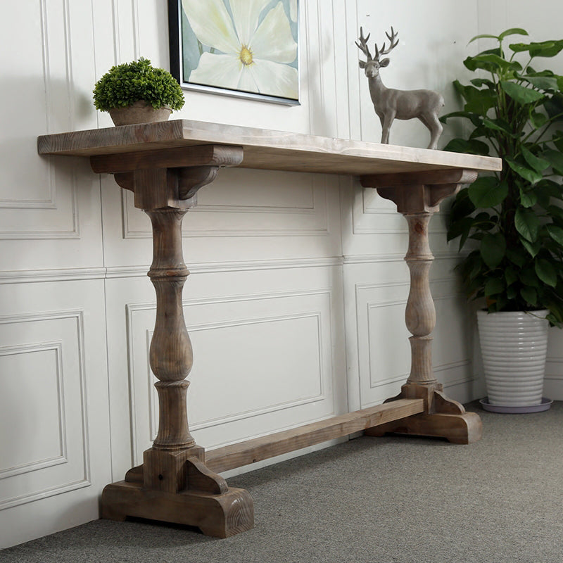 Light Brown Industrial Style Bar Table Solid Wood Milk Tea Shop Casual Bar Table 63"L x 19.7"W x 41.3"H Without Chairs Clearhalo 'Bar Furniture' 'Bar Tables' 'bar_tables' 'furn' 'furn_bar_tables' 'Furniture' 'furniture_bar_tables' 'Kitchen & Dining Furniture' 4575187