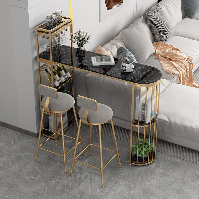 Glam Style Table in Iron Top and Faux Marble with Shelf Milk Tea Shop Bar Table Without Chairs Clearhalo 'Bar Furniture' 'Bar Tables' 'bar_tables' 'furn' 'furn_bar_tables' 'Furniture' 'furniture_bar_tables' 'Kitchen & Dining Furniture' 4575227