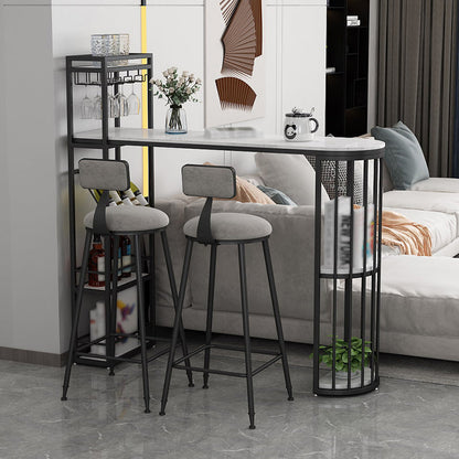 Glam Style Table in Iron Top and Faux Marble with Shelf Milk Tea Shop Bar Table Black White Without Chairs Clearhalo 'Bar Furniture' 'Bar Tables' 'bar_tables' 'furn' 'furn_bar_tables' 'Furniture' 'furniture_bar_tables' 'Kitchen & Dining Furniture' 4575229