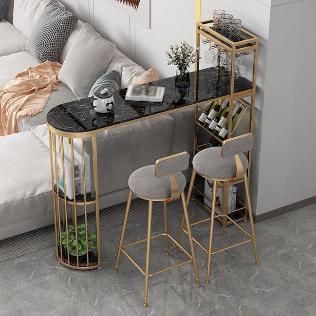 Glam Style Table in Iron Top and Faux Marble with Shelf Milk Tea Shop Bar Table 63"L x 15.7"W x 41.3"H Black Without Chairs Clearhalo 'Bar Furniture' 'Bar Tables' 'bar_tables' 'furn' 'furn_bar_tables' 'Furniture' 'furniture_bar_tables' 'Kitchen & Dining Furniture' 4575230