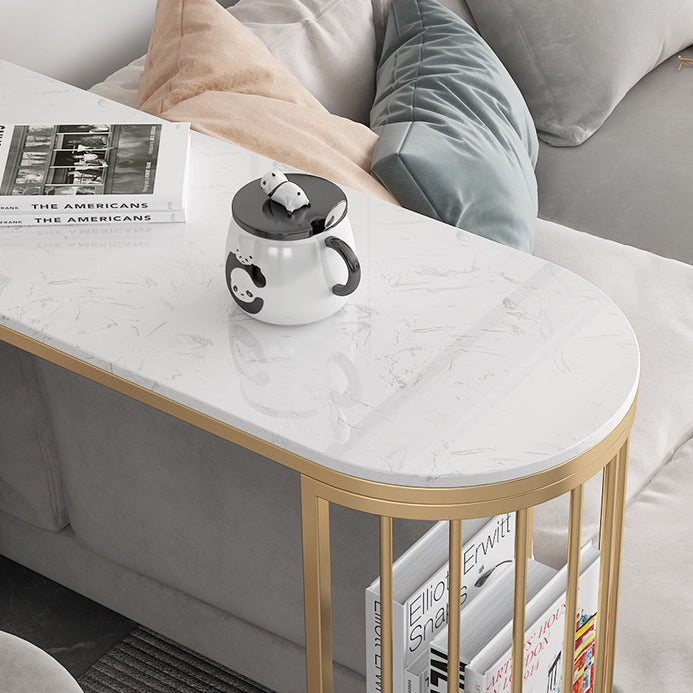 Glam Style Table in Iron Top and Faux Marble with Shelf Milk Tea Shop Bar Table Clearhalo 'Bar Furniture' 'Bar Tables' 'bar_tables' 'furn' 'furn_bar_tables' 'Furniture' 'furniture_bar_tables' 'Kitchen & Dining Furniture' 4575233