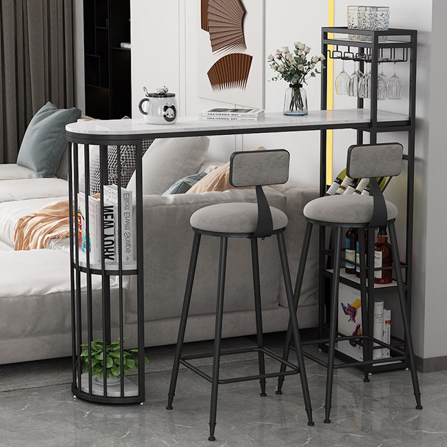 Glam Style Table in Iron Top and Faux Marble with Shelf Milk Tea Shop Bar Table Clearhalo 'Bar Furniture' 'Bar Tables' 'bar_tables' 'furn' 'furn_bar_tables' 'Furniture' 'furniture_bar_tables' 'Kitchen & Dining Furniture' 4575235
