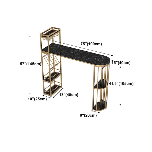 Glam Style Table in Iron Top and Faux Marble with Shelf Milk Tea Shop Bar Table Clearhalo 'Bar Furniture' 'Bar Tables' 'bar_tables' 'furn' 'furn_bar_tables' 'Furniture' 'furniture_bar_tables' 'Kitchen & Dining Furniture' 4575243