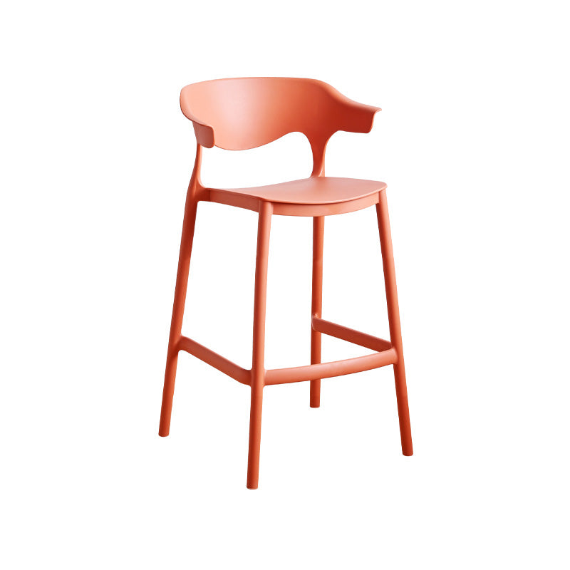 Modern Style Plastic Bar Stool with Footrest and Low Back Living Room Simple Bar Stool Red 1 Piece Counter Stool(26"H) Clearhalo 'Bar Furniture' 'Bar Stools' 'bar_stools' 'furn' 'furn_bar_stools' 'furniture_bar_stools' 'Kitchen & Dining Furniture' 'kitchen&dining_furn' 'kitchen' 'kitchen_furn' Furniture' 4575522