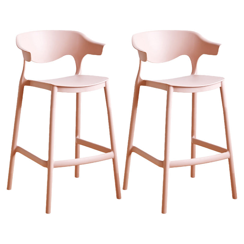Modern Style Plastic Bar Stool with Footrest and Low Back Living Room Simple Bar Stool Pink 2 Piece Set Counter Stool(26"H) Clearhalo 'Bar Furniture' 'Bar Stools' 'bar_stools' 'furn' 'furn_bar_stools' 'furniture_bar_stools' 'Kitchen & Dining Furniture' 'kitchen&dining_furn' 'kitchen' 'kitchen_furn' Furniture' 4575539