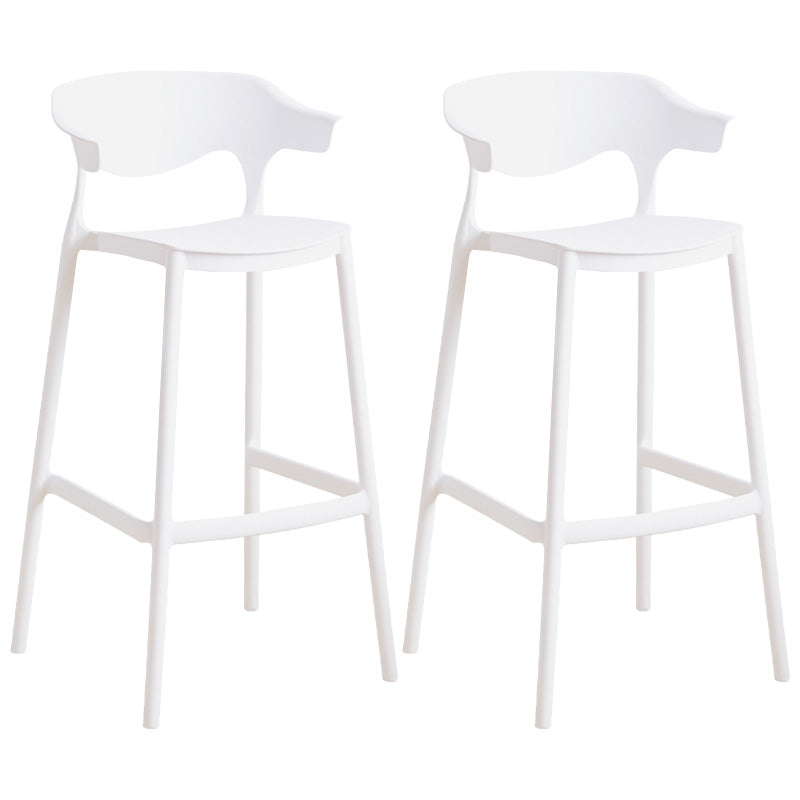 Modern Style Plastic Bar Stool with Footrest and Low Back Living Room Simple Bar Stool White 2 Piece Set Bar Stool(30"H) Clearhalo 'Bar Furniture' 'Bar Stools' 'bar_stools' 'furn' 'furn_bar_stools' 'furniture_bar_stools' 'Kitchen & Dining Furniture' 'kitchen&dining_furn' 'kitchen' 'kitchen_furn' Furniture' 4575546