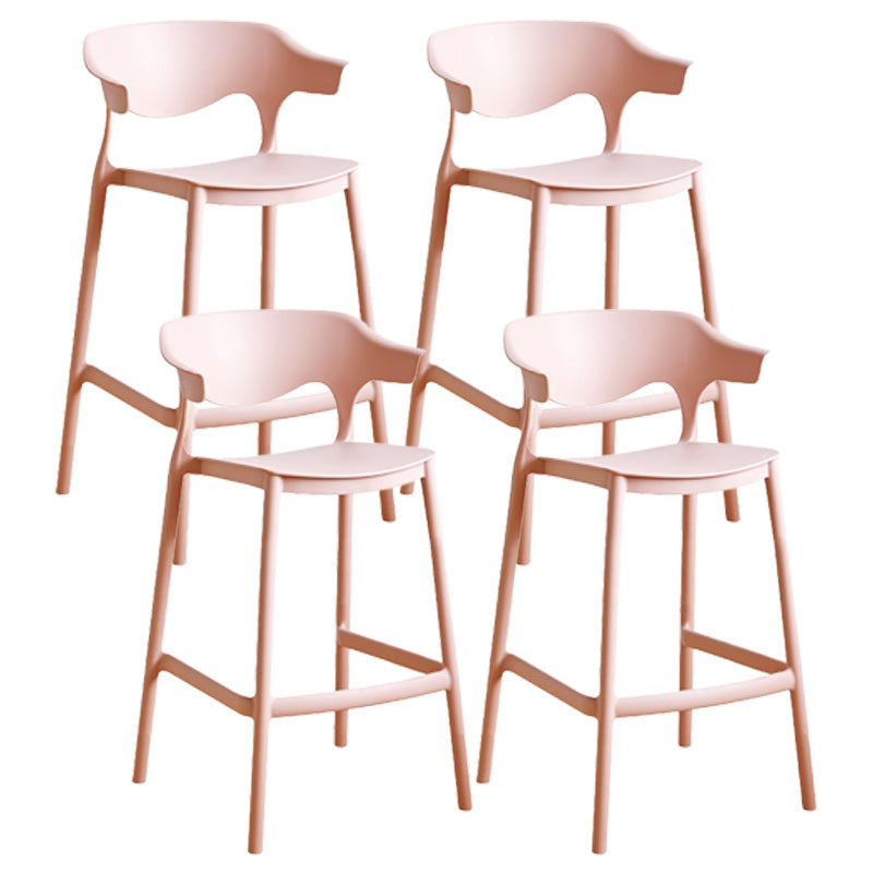 Modern Style Plastic Bar Stool with Footrest and Low Back Living Room Simple Bar Stool Pink 4 Piece Set Counter Stool(26"H) Clearhalo 'Bar Furniture' 'Bar Stools' 'bar_stools' 'furn' 'furn_bar_stools' 'furniture_bar_stools' 'Kitchen & Dining Furniture' 'kitchen&dining_furn' 'kitchen' 'kitchen_furn' Furniture' 4575557