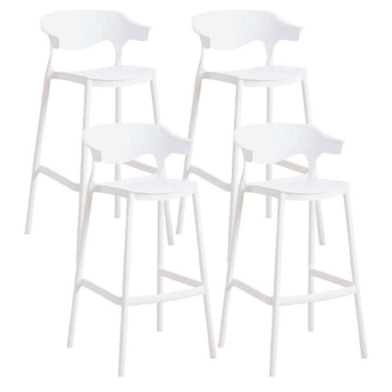 Modern Style Plastic Bar Stool with Footrest and Low Back Living Room Simple Bar Stool White 4 Piece Set Bar Stool(30"H) Clearhalo 'Bar Furniture' 'Bar Stools' 'bar_stools' 'furn' 'furn_bar_stools' 'furniture_bar_stools' 'Kitchen & Dining Furniture' 'kitchen&dining_furn' 'kitchen' 'kitchen_furn' Furniture' 4575564