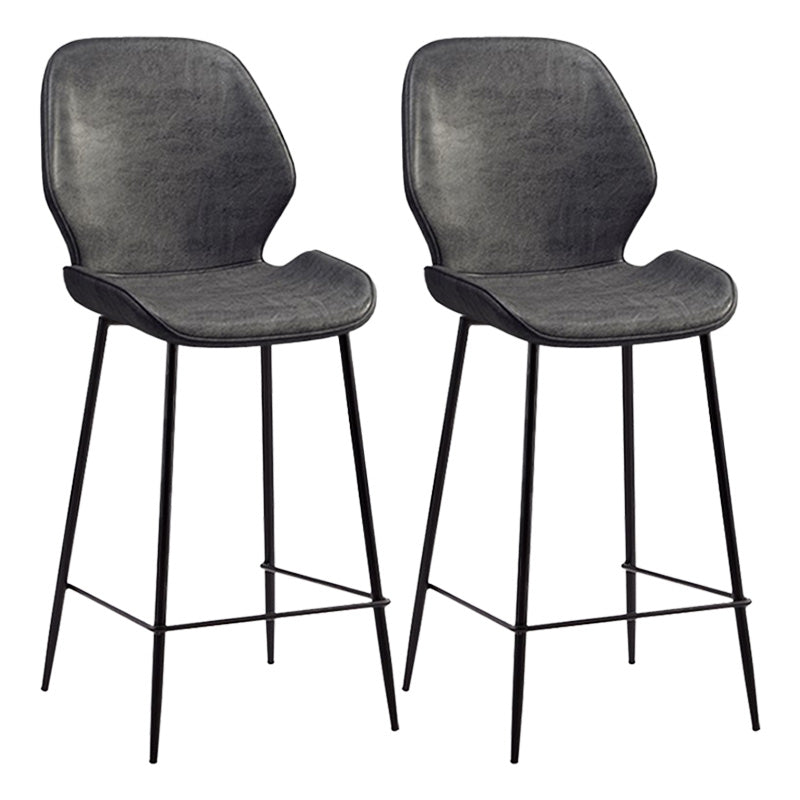 Industrial Style Bar-stool Iron Legs Bucket Leather Seat for Kitchen Bar Dark Gray 2 Piece Set Counter Stool(26"H) Clearhalo 'Bar Furniture' 'Bar Stools' 'bar_stools' 'furn' 'furn_bar_stools' 'furniture_bar_stools' 'Kitchen & Dining Furniture' 'kitchen&dining_furn' 'kitchen' 'kitchen_furn' Furniture' 4575632
