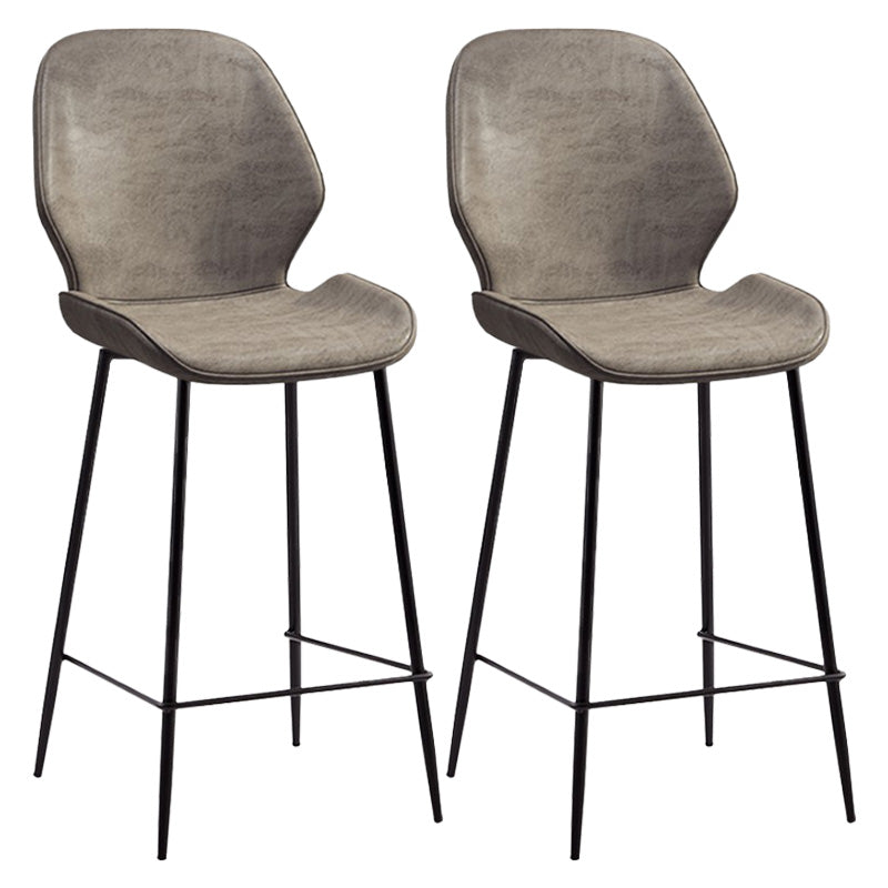 Industrial Style Bar-stool Iron Legs Bucket Leather Seat for Kitchen Bar Light Gray 2 Piece Set Counter Stool(26"H) Clearhalo 'Bar Furniture' 'Bar Stools' 'bar_stools' 'furn' 'furn_bar_stools' 'furniture_bar_stools' 'Kitchen & Dining Furniture' 'kitchen&dining_furn' 'kitchen' 'kitchen_furn' Furniture' 4575633