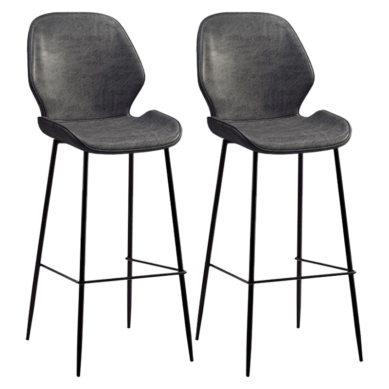 Industrial Style Bar-stool Iron Legs Bucket Leather Seat for Kitchen Bar Dark Gray 2 Piece Set Bar Stool(30"H) Clearhalo 'Bar Furniture' 'Bar Stools' 'bar_stools' 'furn' 'furn_bar_stools' 'furniture_bar_stools' 'Kitchen & Dining Furniture' 'kitchen&dining_furn' 'kitchen' 'kitchen_furn' Furniture' 4575637