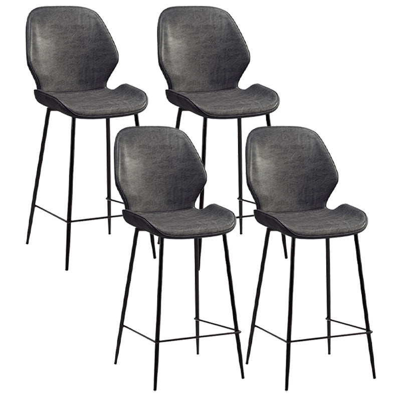 Industrial Style Bar-stool Iron Legs Bucket Leather Seat for Kitchen Bar Dark Gray 4 Piece Set Counter Stool(26"H) Clearhalo 'Bar Furniture' 'Bar Stools' 'bar_stools' 'furn' 'furn_bar_stools' 'furniture_bar_stools' 'Kitchen & Dining Furniture' 'kitchen&dining_furn' 'kitchen' 'kitchen_furn' Furniture' 4575642