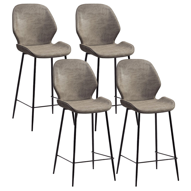 Industrial Style Bar-stool Iron Legs Bucket Leather Seat for Kitchen Bar Light Gray 4 Piece Set Counter Stool(26"H) Clearhalo 'Bar Furniture' 'Bar Stools' 'bar_stools' 'furn' 'furn_bar_stools' 'furniture_bar_stools' 'Kitchen & Dining Furniture' 'kitchen&dining_furn' 'kitchen' 'kitchen_furn' Furniture' 4575643