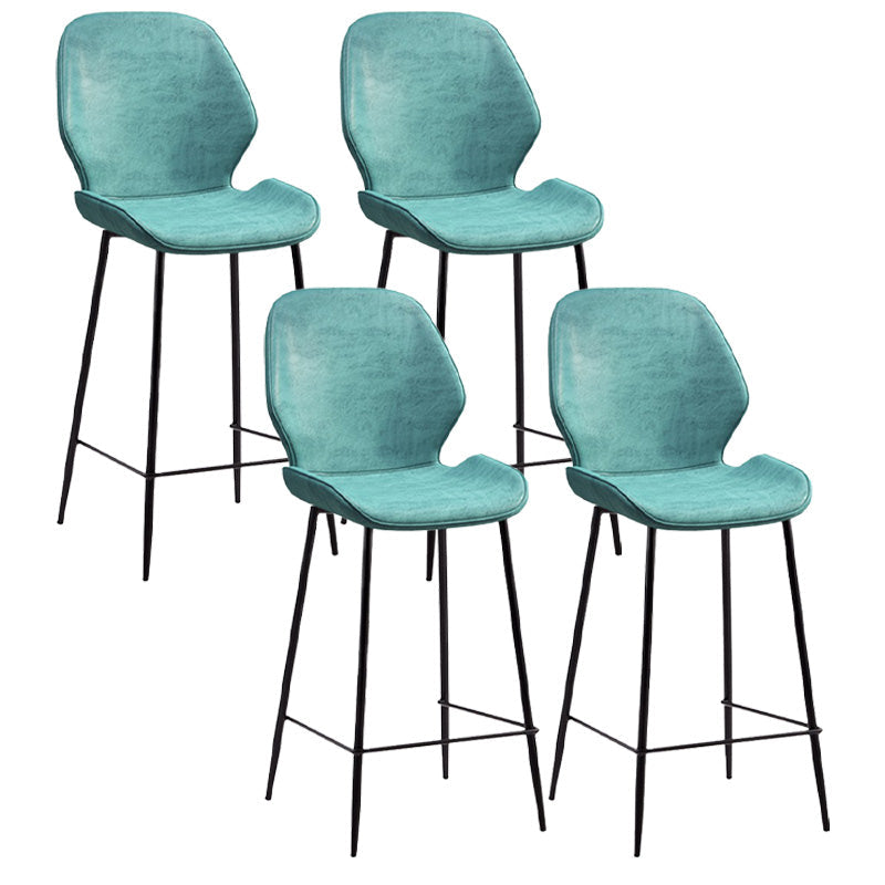 Industrial Style Bar-stool Iron Legs Bucket Leather Seat for Kitchen Bar Blue 4 Piece Set Counter Stool(26"H) Clearhalo 'Bar Furniture' 'Bar Stools' 'bar_stools' 'furn' 'furn_bar_stools' 'furniture_bar_stools' 'Kitchen & Dining Furniture' 'kitchen&dining_furn' 'kitchen' 'kitchen_furn' Furniture' 4575644