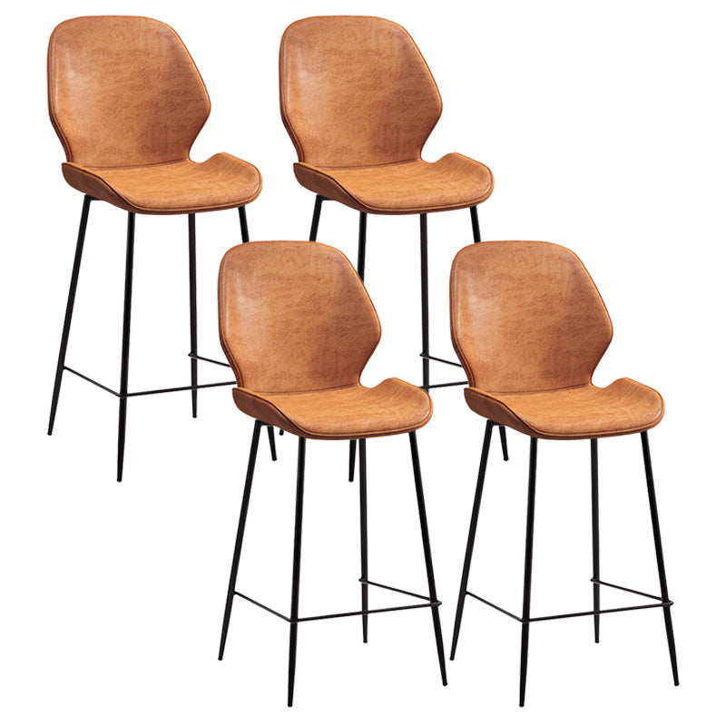 Industrial Style Bar-stool Iron Legs Bucket Leather Seat for Kitchen Bar Orange 4 Piece Set Counter Stool(26"H) Clearhalo 'Bar Furniture' 'Bar Stools' 'bar_stools' 'furn' 'furn_bar_stools' 'furniture_bar_stools' 'Kitchen & Dining Furniture' 'kitchen&dining_furn' 'kitchen' 'kitchen_furn' Furniture' 4575645