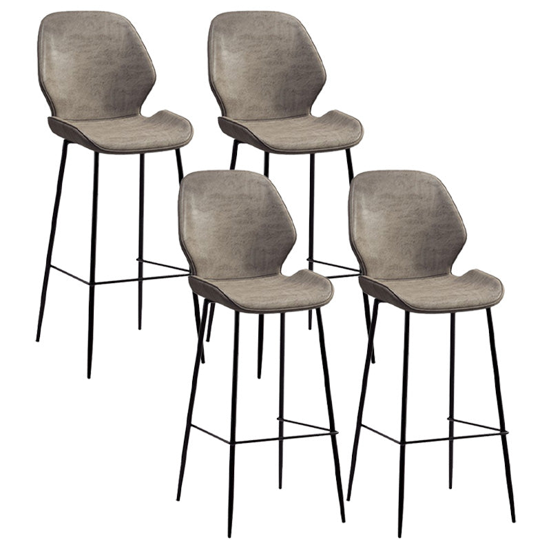 Industrial Style Bar-stool Iron Legs Bucket Leather Seat for Kitchen Bar Light Gray 4 Piece Set Bar Stool(30"H) Clearhalo 'Bar Furniture' 'Bar Stools' 'bar_stools' 'furn' 'furn_bar_stools' 'furniture_bar_stools' 'Kitchen & Dining Furniture' 'kitchen&dining_furn' 'kitchen' 'kitchen_furn' Furniture' 4575648
