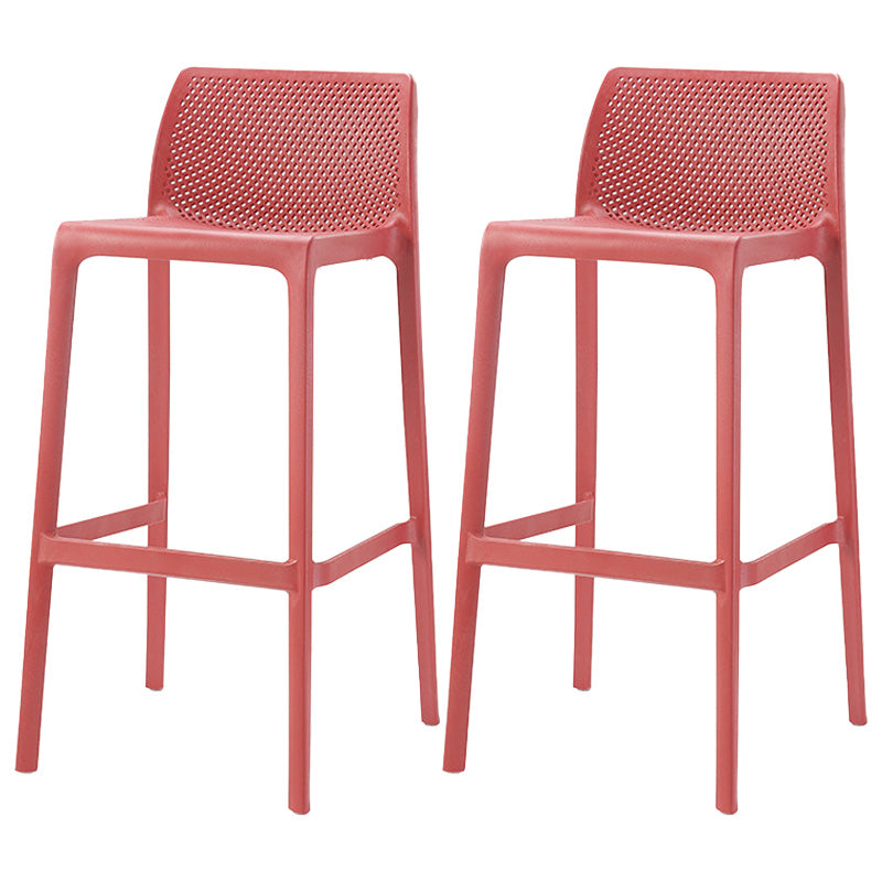 Modern Style Plastic Bar Stool with Footrest and Stackable Bistro Simple Bar Stool Red 2 Piece Set Clearhalo 'Bar Furniture' 'Bar Stools' 'bar_stools' 'furn' 'furn_bar_stools' 'furniture_bar_stools' 'Kitchen & Dining Furniture' 'kitchen&dining_furn' 'kitchen' 'kitchen_furn' Furniture' 4575797