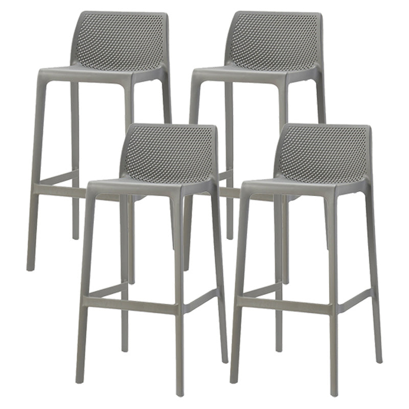 Modern Style Plastic Bar Stool with Footrest and Stackable Bistro Simple Bar Stool Grey 4 Piece Set Clearhalo 'Bar Furniture' 'Bar Stools' 'bar_stools' 'furn' 'furn_bar_stools' 'furniture_bar_stools' 'Kitchen & Dining Furniture' 'kitchen&dining_furn' 'kitchen' 'kitchen_furn' Furniture' 4575804