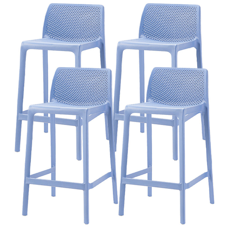 Modern Style Plastic Bar Stool with Footrest and Stackable Bistro Simple Bar Stool Blue 4 Piece Set Clearhalo 'Bar Furniture' 'Bar Stools' 'bar_stools' 'furn' 'furn_bar_stools' 'furniture_bar_stools' 'Kitchen & Dining Furniture' 'kitchen&dining_furn' 'kitchen' 'kitchen_furn' Furniture' 4575806
