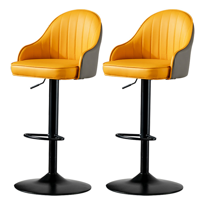 Industrial Style Bar-stool Iron Legs Leather Seat for Restaurant Bar Light Gray-Yellow Black 2 Piece Set Clearhalo 'Bar Furniture' 'Bar Stools' 'bar_stools' 'furn' 'furn_bar_stools' 'furniture_bar_stools' 'Kitchen & Dining Furniture' 'kitchen&dining_furn' 'kitchen' 'kitchen_furn' Furniture' 4575936