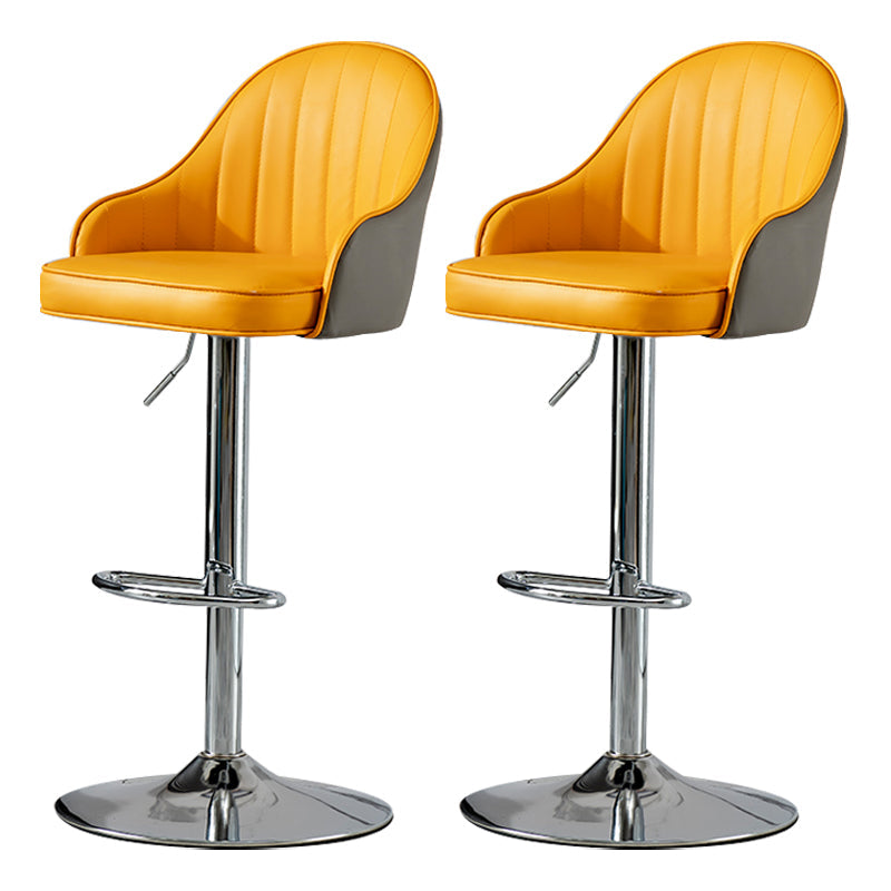 Industrial Style Bar-stool Iron Legs Leather Seat for Restaurant Bar Light Gray-Yellow Silver 2 Piece Set Clearhalo 'Bar Furniture' 'Bar Stools' 'bar_stools' 'furn' 'furn_bar_stools' 'furniture_bar_stools' 'Kitchen & Dining Furniture' 'kitchen&dining_furn' 'kitchen' 'kitchen_furn' Furniture' 4575943