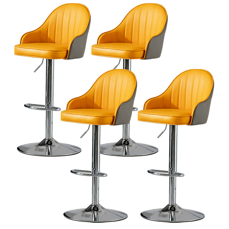 Industrial Style Bar-stool Iron Legs Leather Seat for Restaurant Bar Light Gray-Yellow Silver 4 Piece Set Clearhalo 'Bar Furniture' 'Bar Stools' 'bar_stools' 'furn' 'furn_bar_stools' 'furniture_bar_stools' 'Kitchen & Dining Furniture' 'kitchen&dining_furn' 'kitchen' 'kitchen_furn' Furniture' 4575957