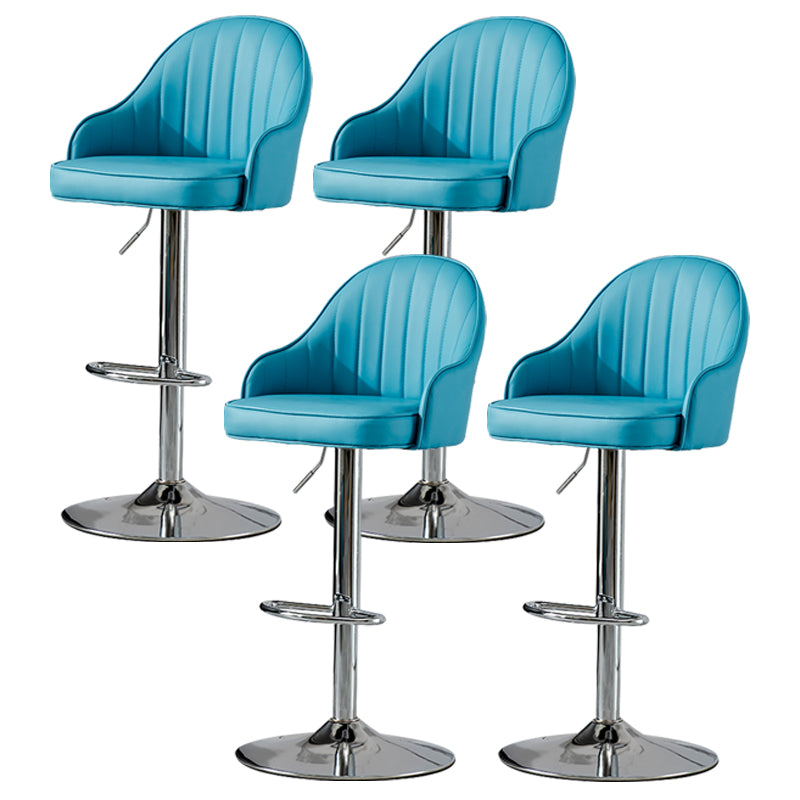 Industrial Style Bar-stool Iron Legs Leather Seat for Restaurant Bar Sky Blue Silver 4 Piece Set Clearhalo 'Bar Furniture' 'Bar Stools' 'bar_stools' 'furn' 'furn_bar_stools' 'furniture_bar_stools' 'Kitchen & Dining Furniture' 'kitchen&dining_furn' 'kitchen' 'kitchen_furn' Furniture' 4575958