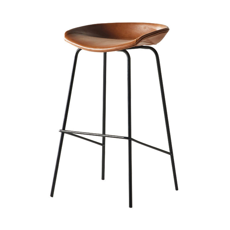 Modern Style Iron Bar Chair with Footrest Low Back Simple Bar Stool Orange 1 Piece Counter Stool(26"H) Clearhalo 'Bar Furniture' 'Bar Stools' 'bar_stools' 'furn' 'furn_bar_stools' 'furniture_bar_stools' 'Kitchen & Dining Furniture' 'kitchen&dining_furn' 'kitchen' 'kitchen_furn' Furniture' 4576035