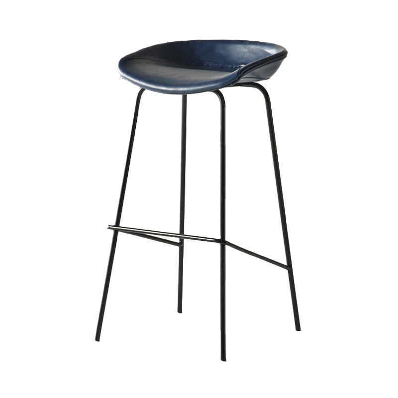 Modern Style Iron Bar Chair with Footrest Low Back Simple Bar Stool Blue 1 Piece Bar Stool(30"H) Clearhalo 'Bar Furniture' 'Bar Stools' 'bar_stools' 'furn' 'furn_bar_stools' 'furniture_bar_stools' 'Kitchen & Dining Furniture' 'kitchen&dining_furn' 'kitchen' 'kitchen_furn' Furniture' 4576049