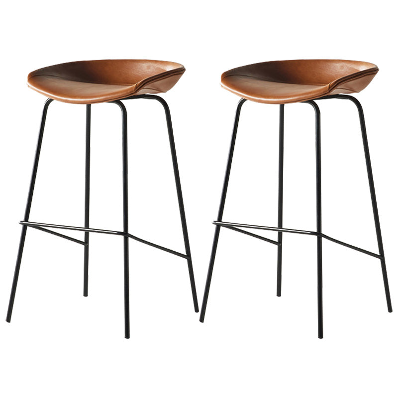 Modern Style Iron Bar Chair with Footrest Low Back Simple Bar Stool Orange 2 Piece Set Counter Stool(26"H) Clearhalo 'Bar Furniture' 'Bar Stools' 'bar_stools' 'furn' 'furn_bar_stools' 'furniture_bar_stools' 'Kitchen & Dining Furniture' 'kitchen&dining_furn' 'kitchen' 'kitchen_furn' Furniture' 4576054