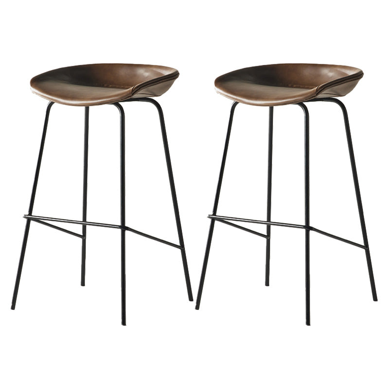 Modern Style Iron Bar Chair with Footrest Low Back Simple Bar Stool Brown 2 Piece Set Counter Stool(26"H) Clearhalo 'Bar Furniture' 'Bar Stools' 'bar_stools' 'furn' 'furn_bar_stools' 'furniture_bar_stools' 'Kitchen & Dining Furniture' 'kitchen&dining_furn' 'kitchen' 'kitchen_furn' Furniture' 4576059