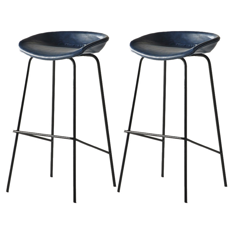 Modern Style Iron Bar Chair with Footrest Low Back Simple Bar Stool Blue 2 Piece Set Bar Stool(30"H) Clearhalo 'Bar Furniture' 'Bar Stools' 'bar_stools' 'furn' 'furn_bar_stools' 'furniture_bar_stools' 'Kitchen & Dining Furniture' 'kitchen&dining_furn' 'kitchen' 'kitchen_furn' Furniture' 4576061