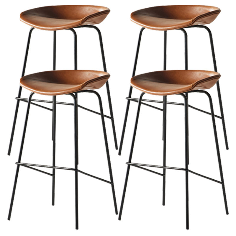 Modern Style Iron Bar Chair with Footrest Low Back Simple Bar Stool Orange 4 Piece Set Counter Stool(26"H) Clearhalo 'Bar Furniture' 'Bar Stools' 'bar_stools' 'furn' 'furn_bar_stools' 'furniture_bar_stools' 'Kitchen & Dining Furniture' 'kitchen&dining_furn' 'kitchen' 'kitchen_furn' Furniture' 4576066