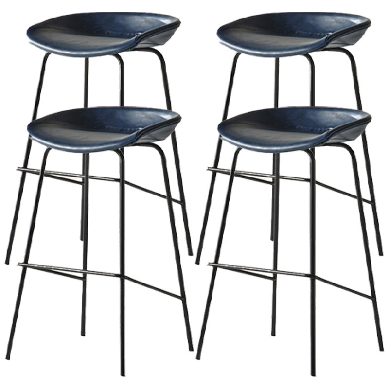 Modern Style Iron Bar Chair with Footrest Low Back Simple Bar Stool Blue 4 Piece Set Counter Stool(26"H) Clearhalo 'Bar Furniture' 'Bar Stools' 'bar_stools' 'furn' 'furn_bar_stools' 'furniture_bar_stools' 'Kitchen & Dining Furniture' 'kitchen&dining_furn' 'kitchen' 'kitchen_furn' Furniture' 4576067