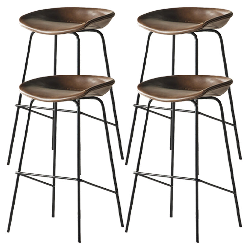 Modern Style Iron Bar Chair with Footrest Low Back Simple Bar Stool Brown 4 Piece Set Counter Stool(26"H) Clearhalo 'Bar Furniture' 'Bar Stools' 'bar_stools' 'furn' 'furn_bar_stools' 'furniture_bar_stools' 'Kitchen & Dining Furniture' 'kitchen&dining_furn' 'kitchen' 'kitchen_furn' Furniture' 4576071