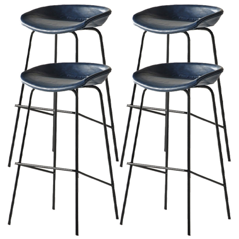 Modern Style Iron Bar Chair with Footrest Low Back Simple Bar Stool Blue 4 Piece Set Bar Stool(30"H) Clearhalo 'Bar Furniture' 'Bar Stools' 'bar_stools' 'furn' 'furn_bar_stools' 'furniture_bar_stools' 'Kitchen & Dining Furniture' 'kitchen&dining_furn' 'kitchen' 'kitchen_furn' Furniture' 4576073