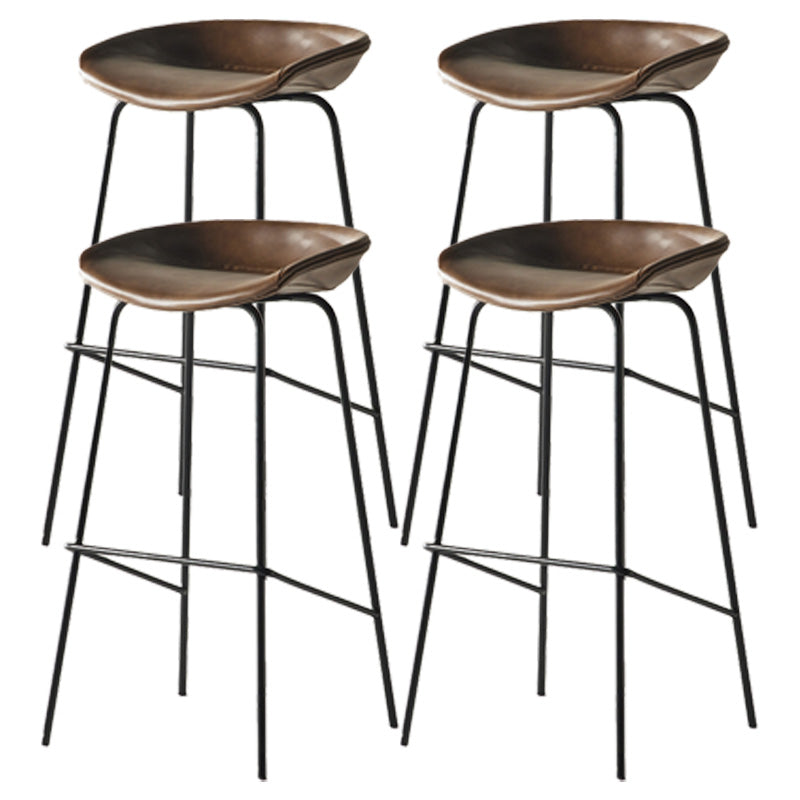 Modern Style Iron Bar Chair with Footrest Low Back Simple Bar Stool Brown 4 Piece Set Bar Stool(30"H) Clearhalo 'Bar Furniture' 'Bar Stools' 'bar_stools' 'furn' 'furn_bar_stools' 'furniture_bar_stools' 'Kitchen & Dining Furniture' 'kitchen&dining_furn' 'kitchen' 'kitchen_furn' Furniture' 4576077