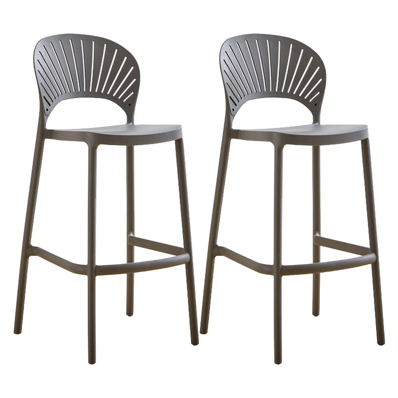 Modern Style Plastic Bar Stool with Footrest Low Back Outdoor Stackable Bar Stool Grey 2 Piece Set Clearhalo 'Bar Furniture' 'Bar Stools' 'bar_stools' 'furn' 'furn_bar_stools' 'furniture_bar_stools' 'Kitchen & Dining Furniture' 'kitchen&dining_furn' 'kitchen' 'kitchen_furn' Furniture' 4576185
