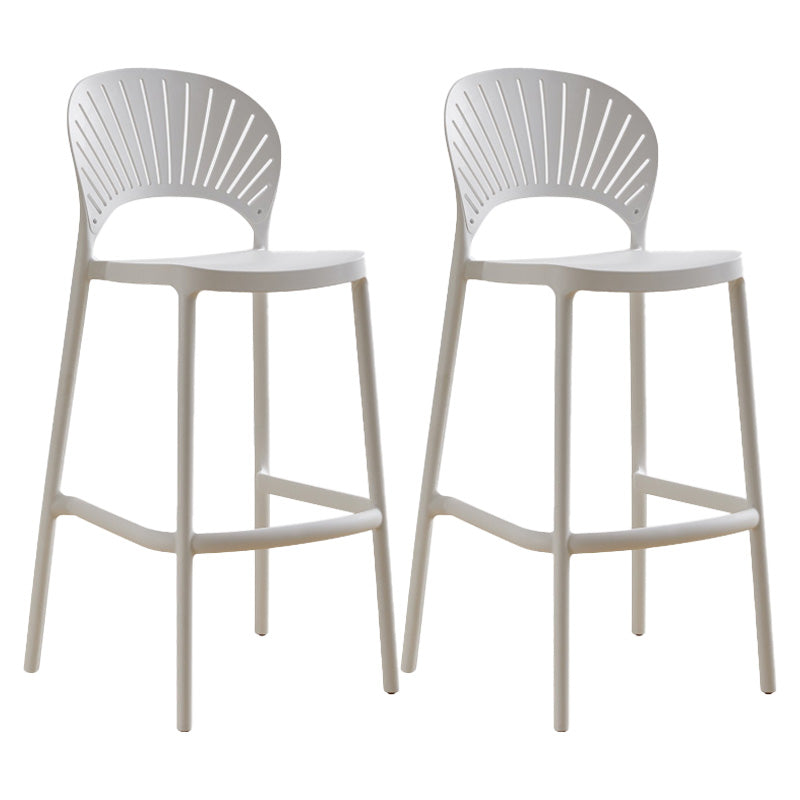 Modern Style Plastic Bar Stool with Footrest Low Back Outdoor Stackable Bar Stool White 2 Piece Set Clearhalo 'Bar Furniture' 'Bar Stools' 'bar_stools' 'furn' 'furn_bar_stools' 'furniture_bar_stools' 'Kitchen & Dining Furniture' 'kitchen&dining_furn' 'kitchen' 'kitchen_furn' Furniture' 4576188