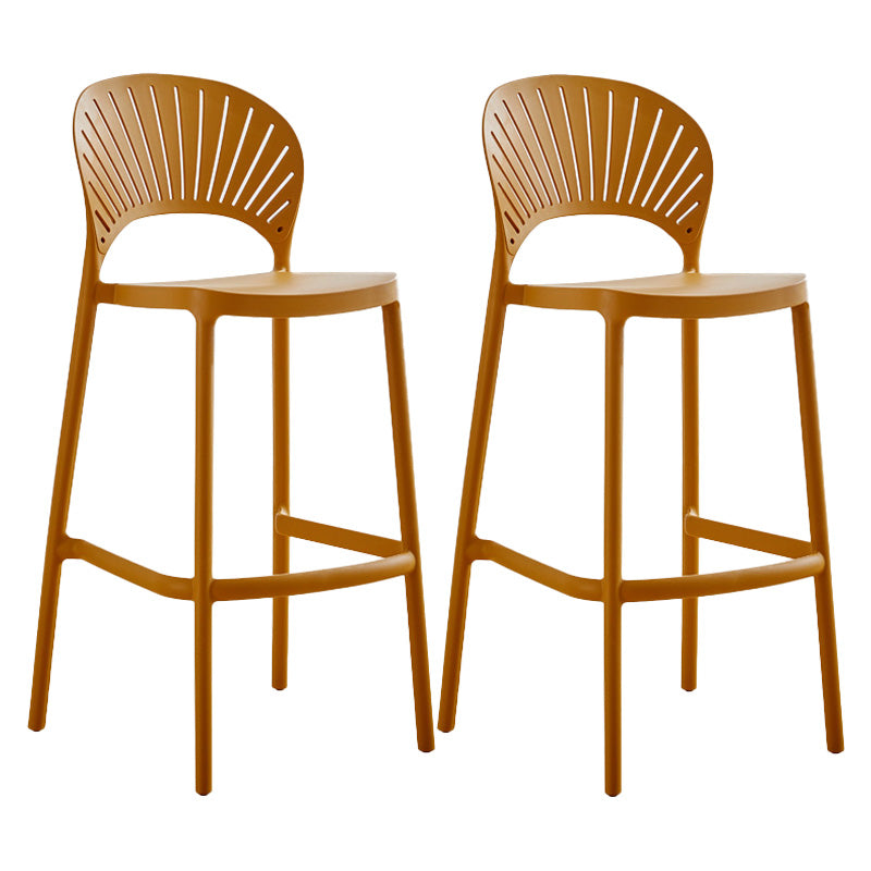 Modern Style Plastic Bar Stool with Footrest Low Back Outdoor Stackable Bar Stool Yellow 2 Piece Set Clearhalo 'Bar Furniture' 'Bar Stools' 'bar_stools' 'furn' 'furn_bar_stools' 'furniture_bar_stools' 'Kitchen & Dining Furniture' 'kitchen&dining_furn' 'kitchen' 'kitchen_furn' Furniture' 4576189