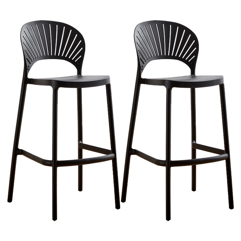 Modern Style Plastic Bar Stool with Footrest Low Back Outdoor Stackable Bar Stool Black 2 Piece Set Clearhalo 'Bar Furniture' 'Bar Stools' 'bar_stools' 'furn' 'furn_bar_stools' 'furniture_bar_stools' 'Kitchen & Dining Furniture' 'kitchen&dining_furn' 'kitchen' 'kitchen_furn' Furniture' 4576195