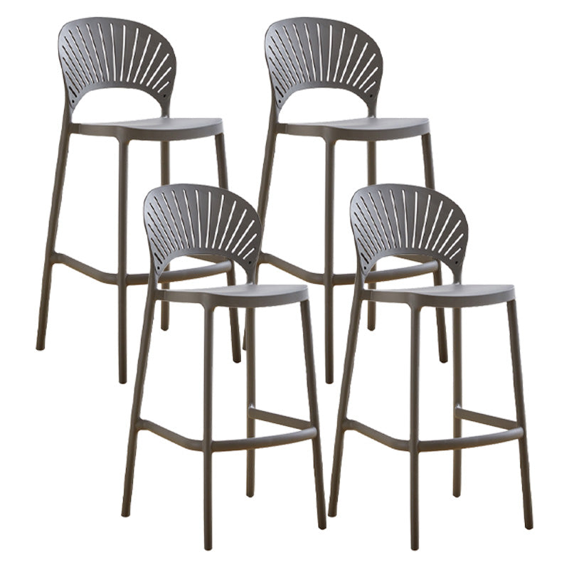 Modern Style Plastic Bar Stool with Footrest Low Back Outdoor Stackable Bar Stool Grey 4 Piece Set Clearhalo 'Bar Furniture' 'Bar Stools' 'bar_stools' 'furn' 'furn_bar_stools' 'furniture_bar_stools' 'Kitchen & Dining Furniture' 'kitchen&dining_furn' 'kitchen' 'kitchen_furn' Furniture' 4576197