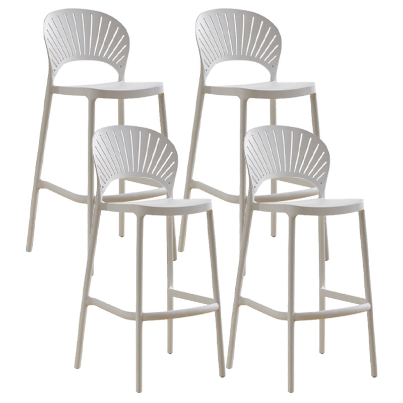 Modern Style Plastic Bar Stool with Footrest Low Back Outdoor Stackable Bar Stool White 4 Piece Set Clearhalo 'Bar Furniture' 'Bar Stools' 'bar_stools' 'furn' 'furn_bar_stools' 'furniture_bar_stools' 'Kitchen & Dining Furniture' 'kitchen&dining_furn' 'kitchen' 'kitchen_furn' Furniture' 4576198
