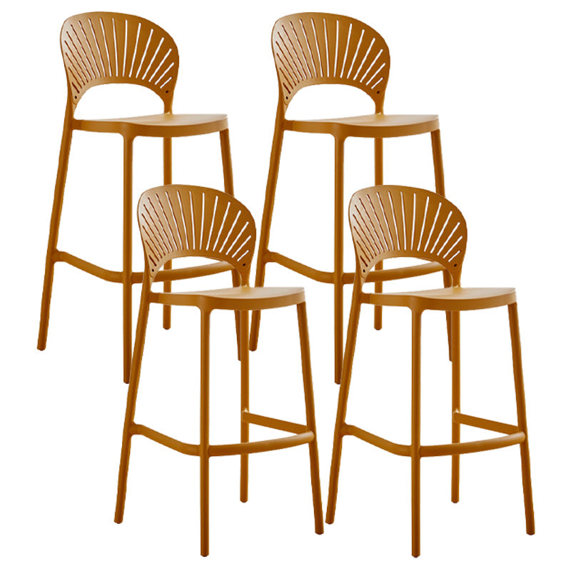 Modern Style Plastic Bar Stool with Footrest Low Back Outdoor Stackable Bar Stool Yellow 4 Piece Set Clearhalo 'Bar Furniture' 'Bar Stools' 'bar_stools' 'furn' 'furn_bar_stools' 'furniture_bar_stools' 'Kitchen & Dining Furniture' 'kitchen&dining_furn' 'kitchen' 'kitchen_furn' Furniture' 4576199