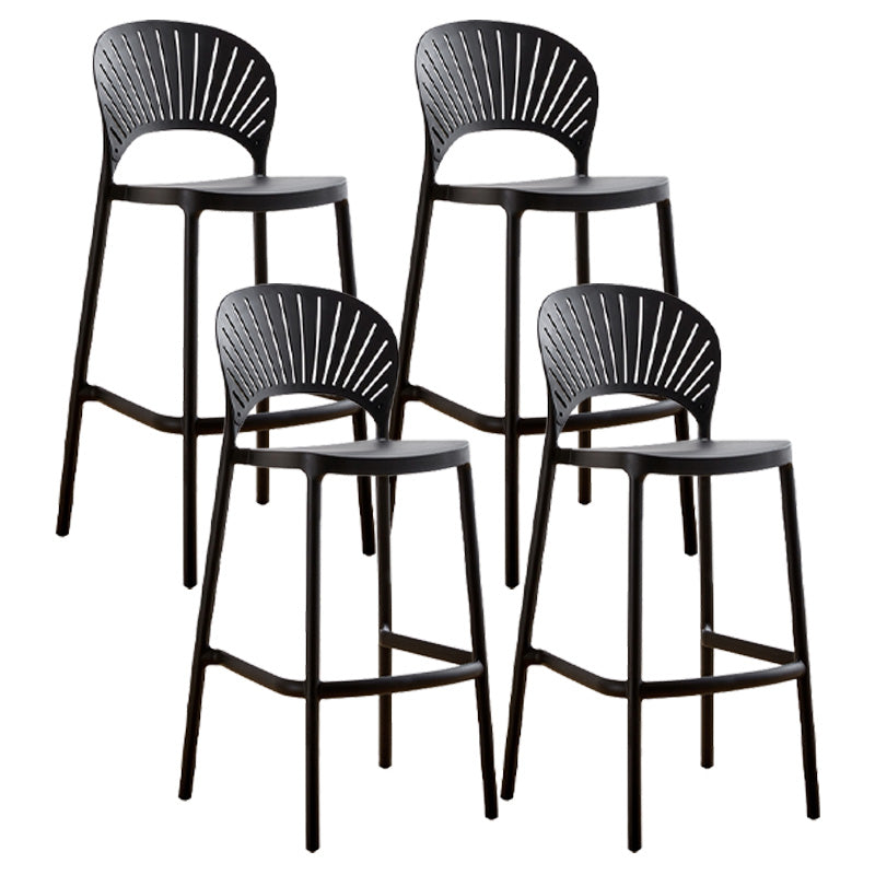 Modern Style Plastic Bar Stool with Footrest Low Back Outdoor Stackable Bar Stool Black 4 Piece Set Clearhalo 'Bar Furniture' 'Bar Stools' 'bar_stools' 'furn' 'furn_bar_stools' 'furniture_bar_stools' 'Kitchen & Dining Furniture' 'kitchen&dining_furn' 'kitchen' 'kitchen_furn' Furniture' 4576202